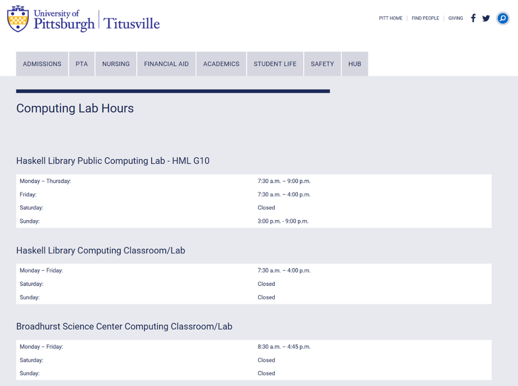 Computing Lab Hours Titusville My Pitt